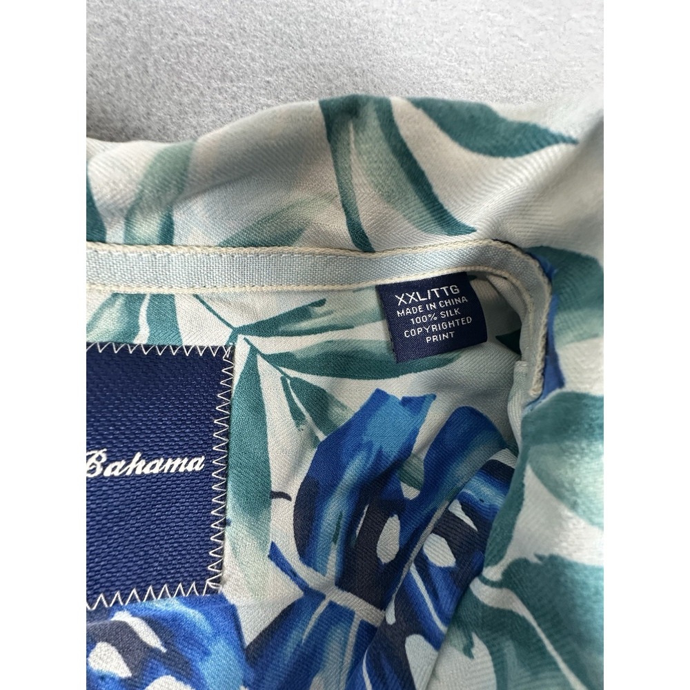 Tommy Bahama 100% Silk Hawaiian Shirt XXL Blue White Leaf Pattern Vacation - Picture 5 of 11